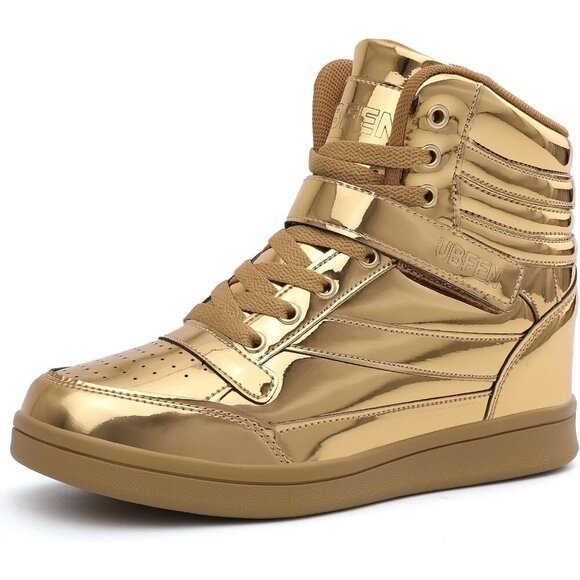 🆕 Gold Women's Hidden Wedge Sneakers 5.5cm High Top Bootie Casual Platform - Picture 1 of 6